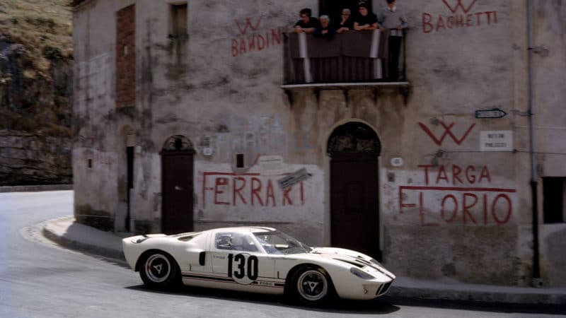 The Targa Florio; Sicily, May 14, 1967. Henry Greder's Ford GT40 which he shared with Jean-Michel Giorgi, entered by Ford France, stayed together to finish fifth. (Photo by Klemantaski Collection/Getty Images)