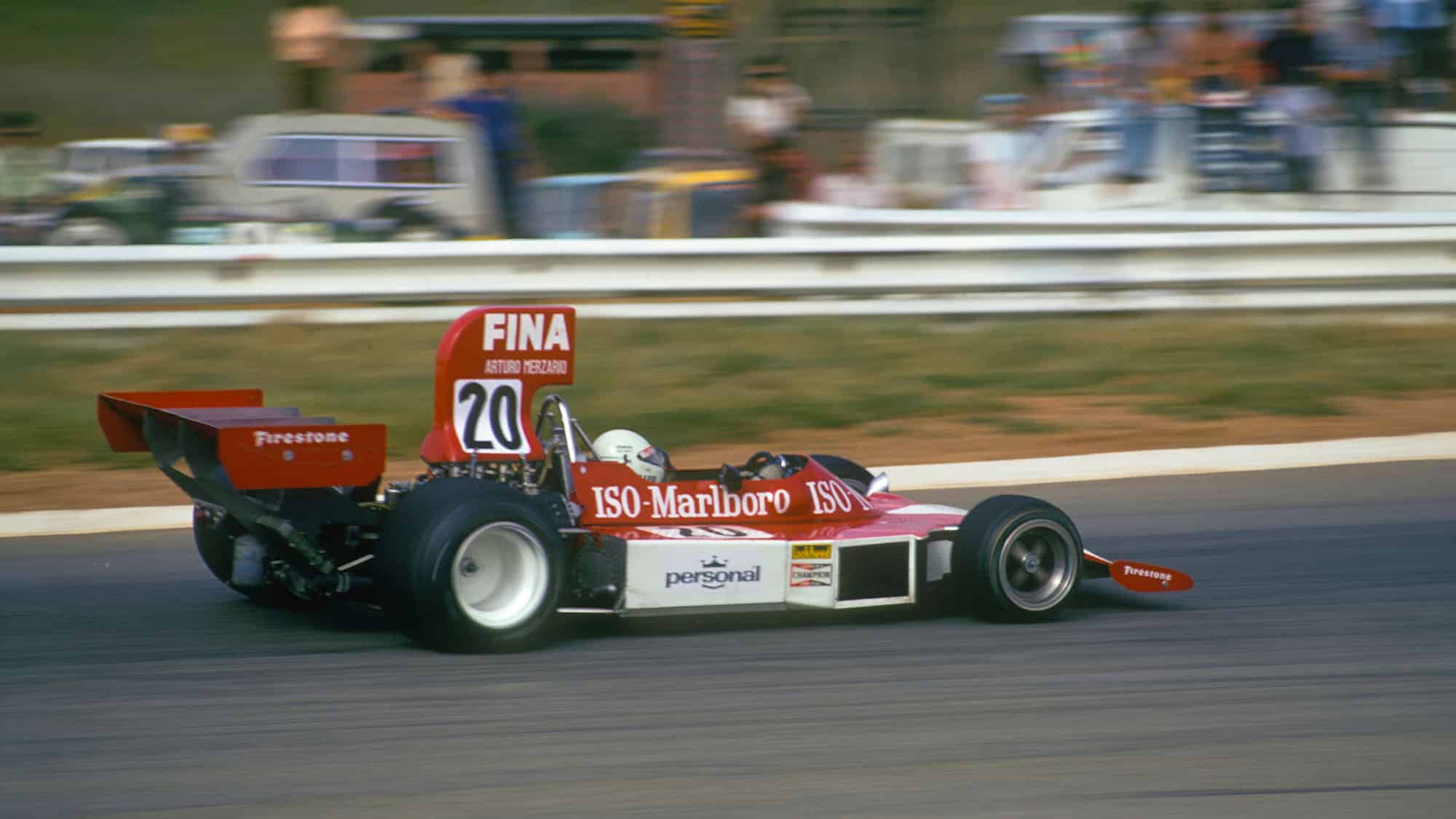 Arturo Merzario (Williams Iso-Ford) in the 1974 South African Grand Prix in Kyalami. Photo: Grand Prix Photo