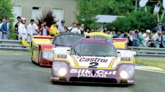 The hero’s return: Andy Wallace driving his Le Mans-winning Jaguar XJR-9