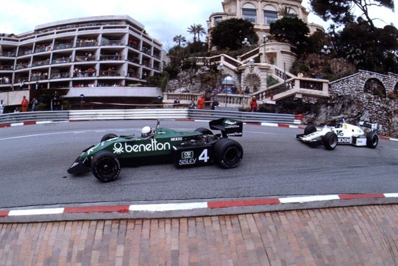 Danny Sullivan's Tyrrell leads Jacques Laffite's Williams.