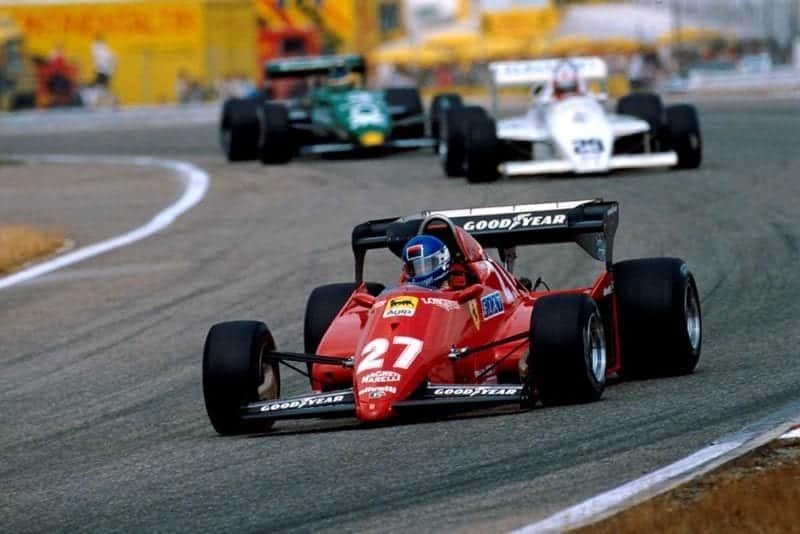 Patrick Tambay in a Ferrari 126C3 retired from the race on lap 12 with a blown engine.