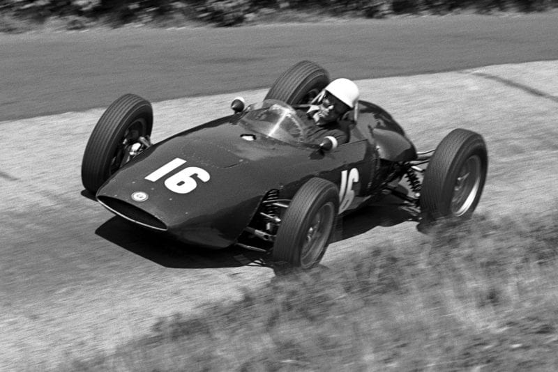 Tony Brooks in a BRM P48/57, he later retired with engine failure.