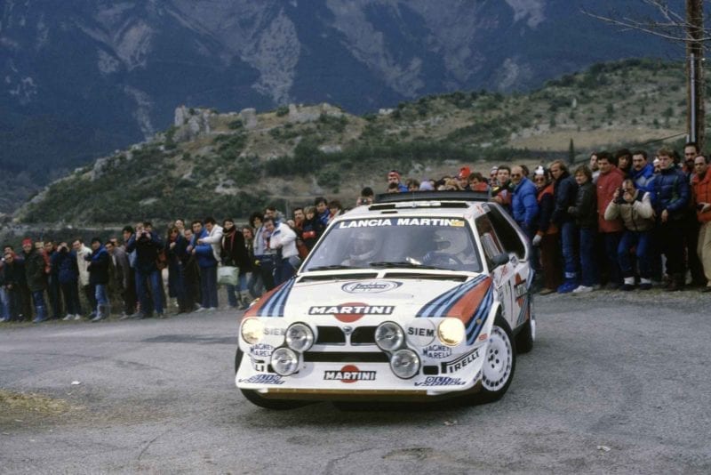 Henri Toivonen attacks the 1986 Monte Carlo Rally in his Martini Lancia Delta