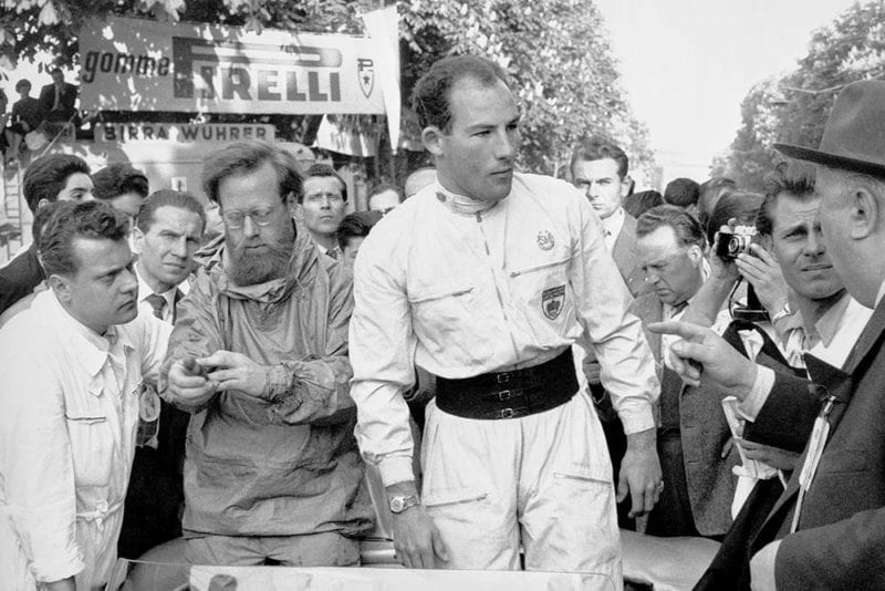 Denis Jenkinson and Stirling Moss pre-race at the 1955 Mille Miglia Italy