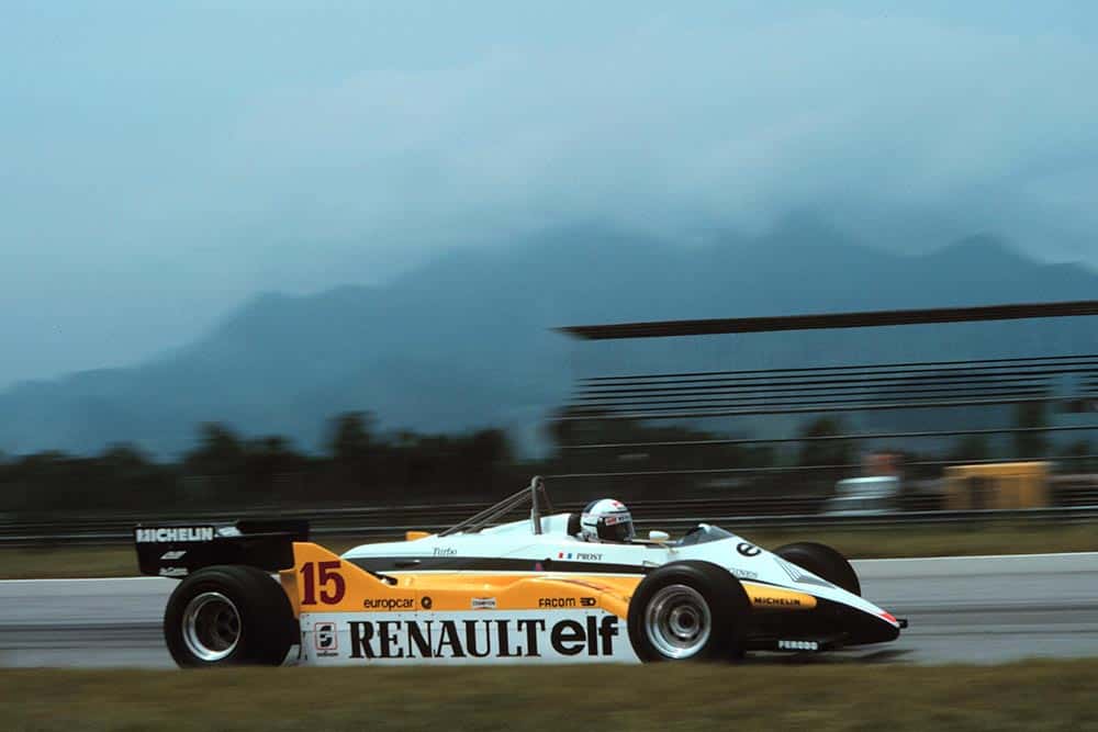 Alain Prost in a Renault RE30B inherited victory when both Nelson Piquet and Keke Rosberg were controversially disqualified for being underweight at the finish.