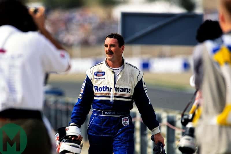 Mansell walks back after spinning out of 1994 European Grand Prix at Jerez