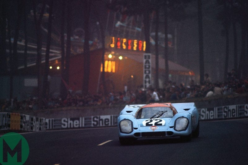 Mike Hailwood in his Gulf Porsche 917 at Le Mans 1970 shared with David Hobbs