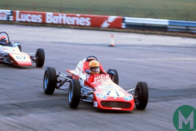 Nigel Mansell pushes at Silverstone 1977