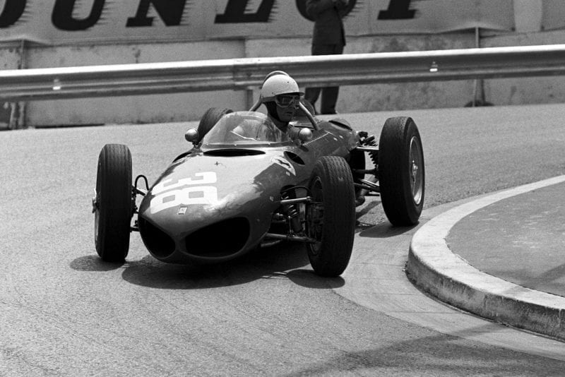 Phil Hill at the whee of his Ferrari 156.