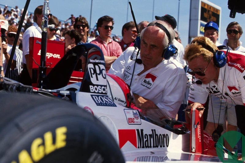 Roger Penske Al Unser Jr and team wait for the start of the 1994 Indianapolis 500