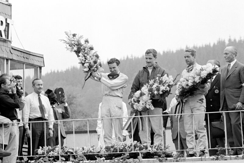 Clark celebrates his win on the podium