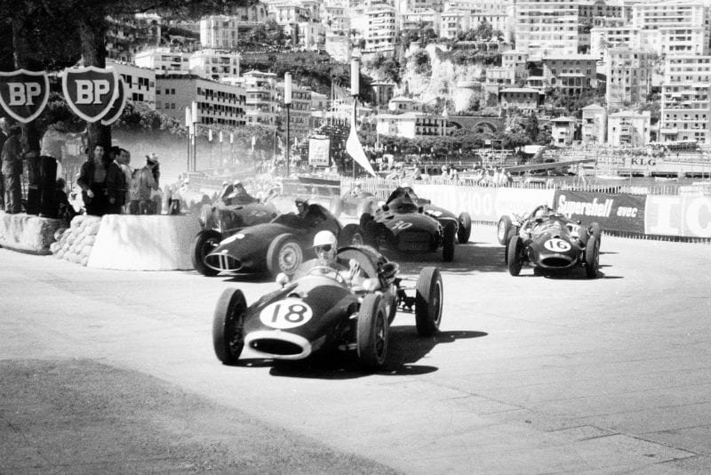 Cars scramble at the 1958 Monaco Grand Prix