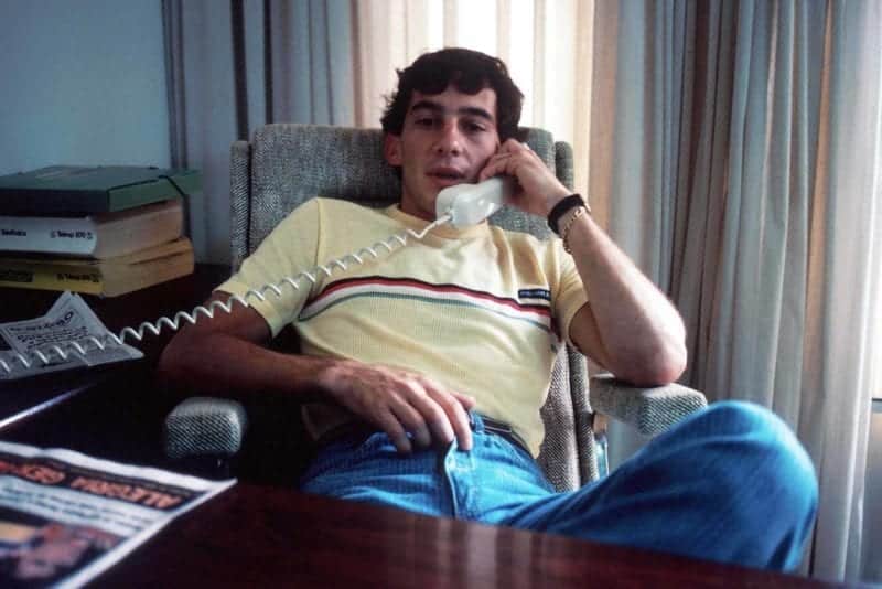 Ayrton Senna makes a business call at his family home Brazil 1984