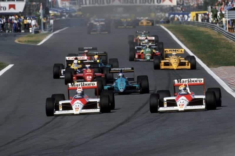 Ayrton Senna and Alain Prost in their McLaren-Hondas vie for position at 1988 Portuguese Grand Prix
