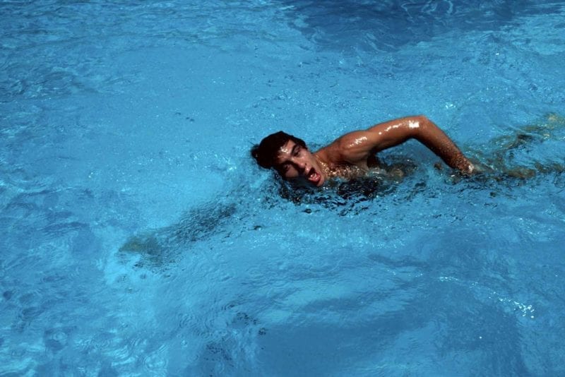 Ayrton Senna swims in fitness training at his family home