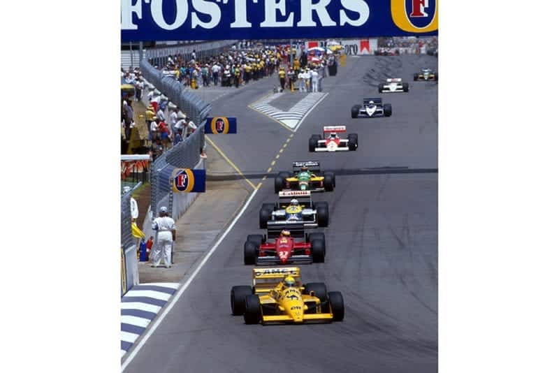 Ayrton Senna leads the pack in his Lotus 99T.