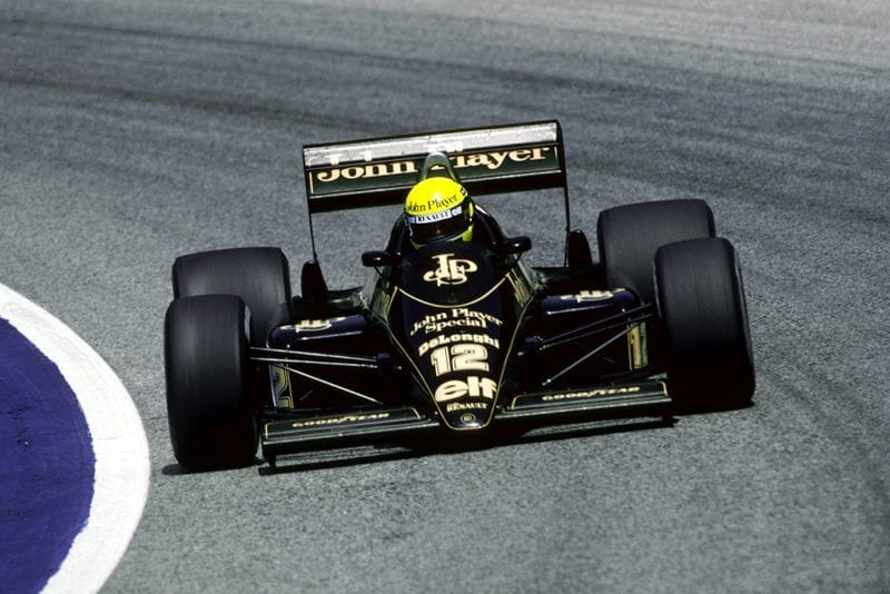 Ayrton Senna, Lotus 98T, retired from the race on lap 14 with a blown engine.