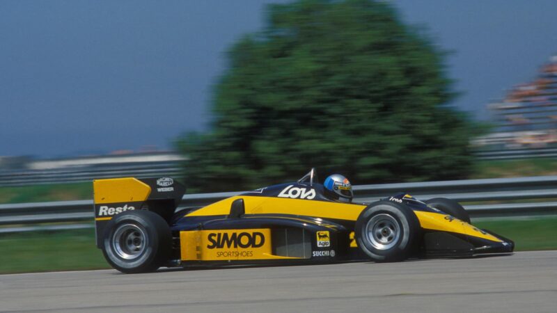 Minardi of Alessandro Nannini in the 1987 Brazilian Grand Prix