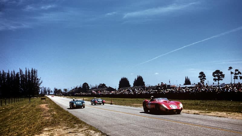 Jean Behra leads at the 1957 12 Hours of Sebring