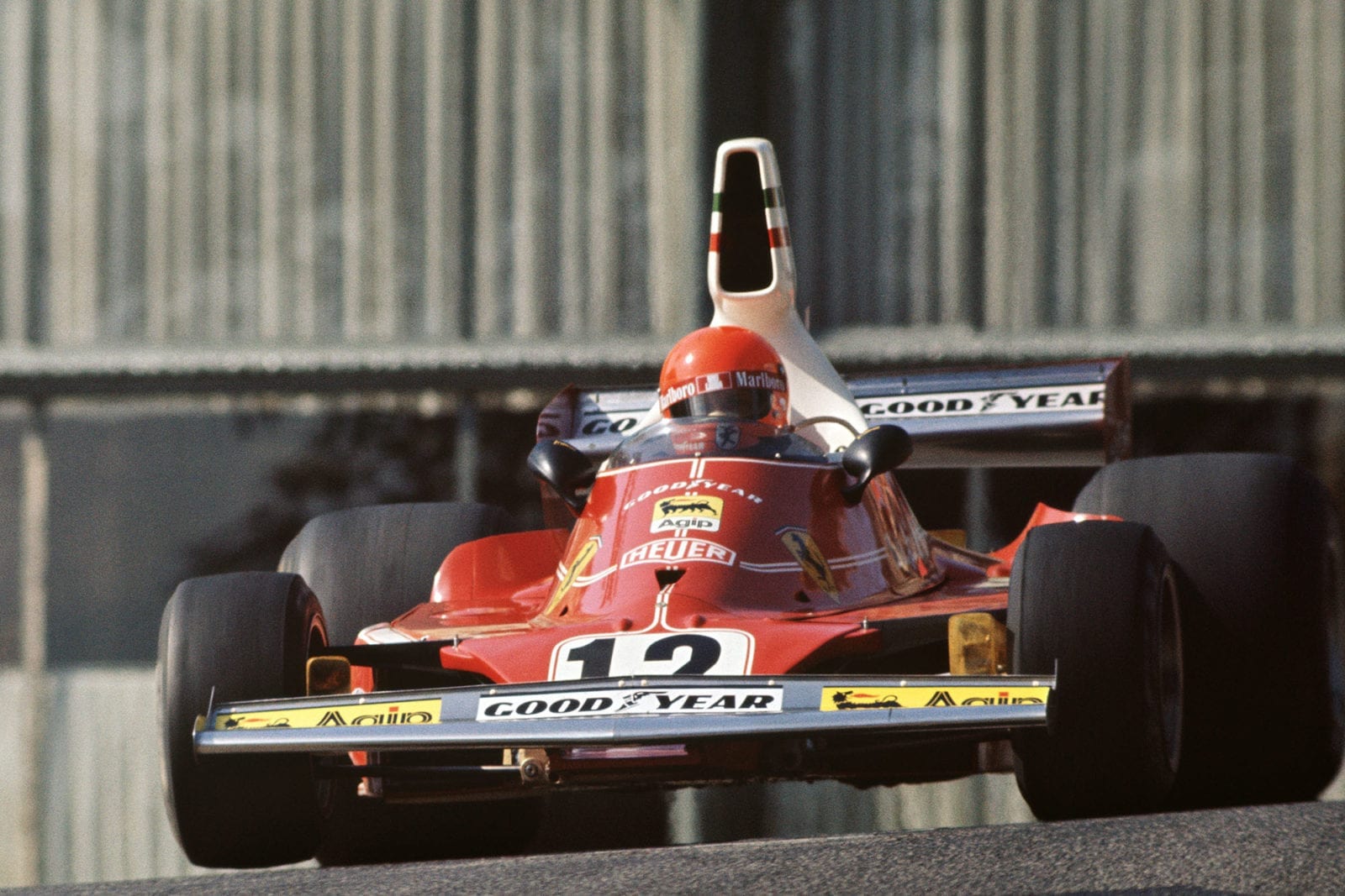 Niki Lauda's Ferrari jumps through Casino at the 1975 Monaco Grand Prix