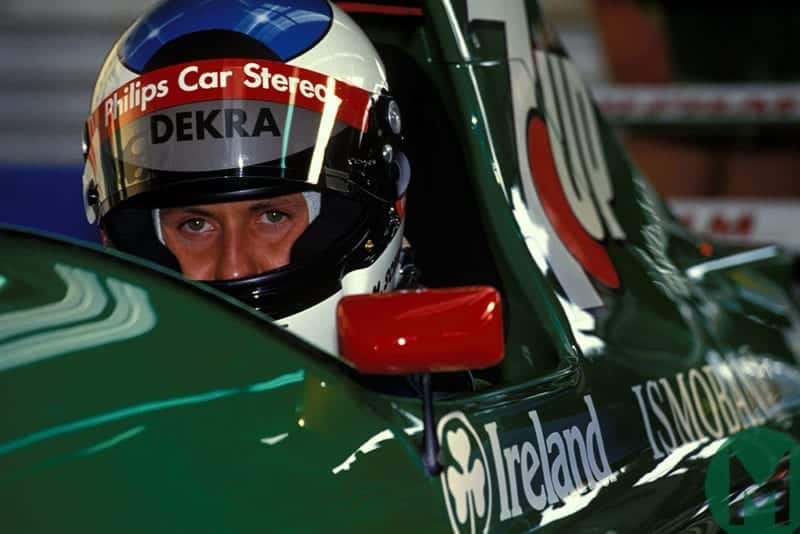 Michael Schumacher sits in his Jordan at 1991 Belgium GP