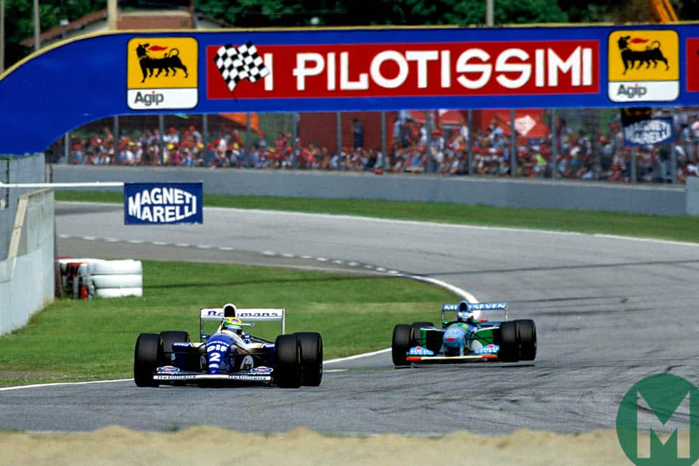 Senna leads Schumacher during the 1994 San Marino Grand Prix