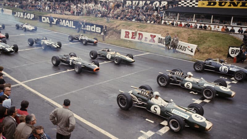 Brabham Hulme and Gurney on the front row at the 1966 British Grand Prix