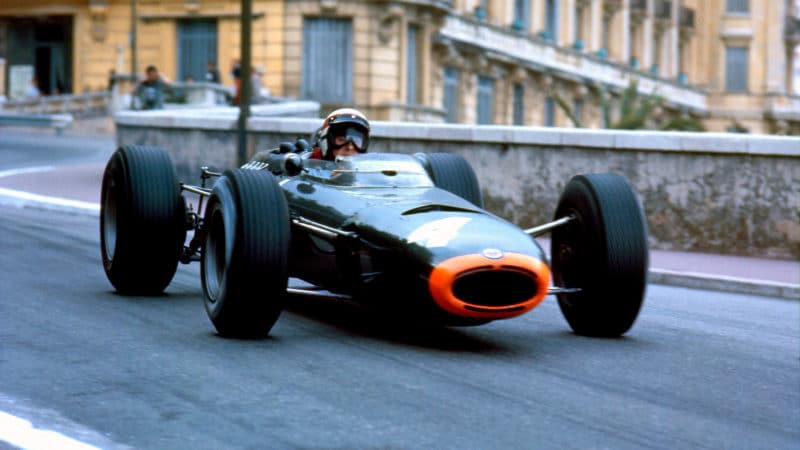 Jackie Stewart in a BRM P261 at the Monaco Grand Prix, 30 May 1965. (Photo by: GP Library/Universal Images Group via Getty Images)