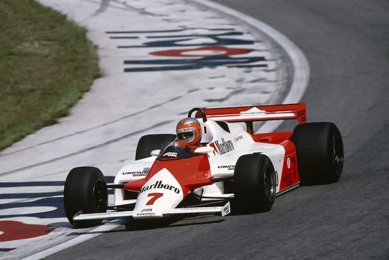 John Watson at the wheel of a McLaren MP4/1-Ford Cosworth.