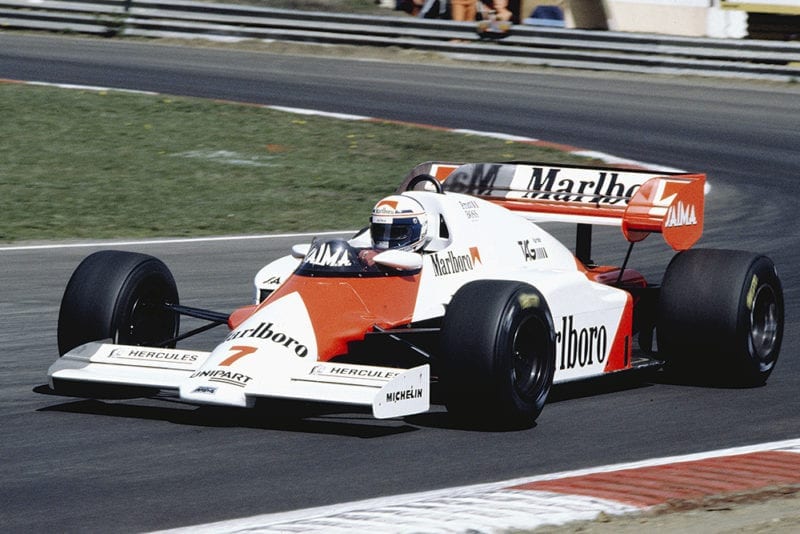 Alain Prost at the wheel of a McLaren MP4/2 TAG Porsche.