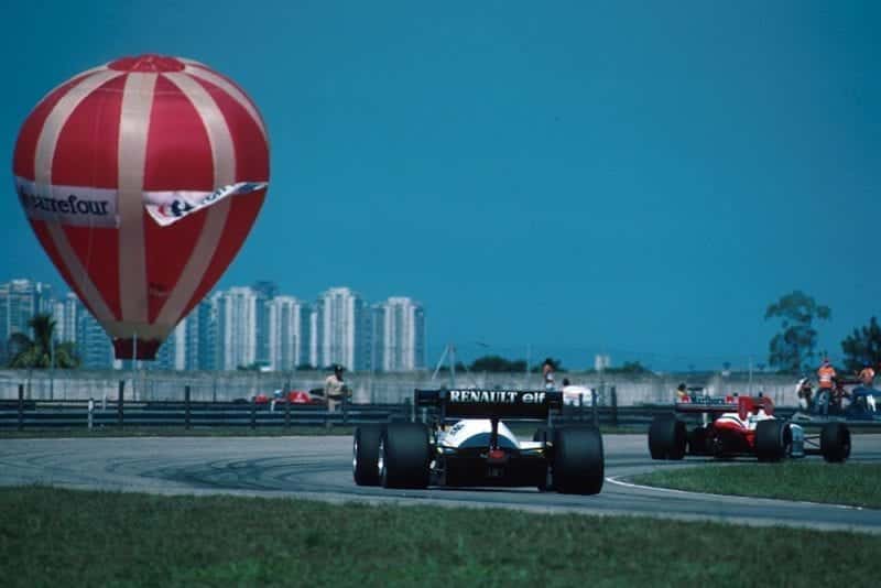 Renault chases the Mclaren MP4-2 of Niki Lauda.