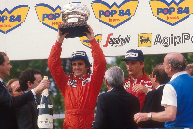 Alain Prost, 1st position and Rene Arnoux, 2nd position on the podium.