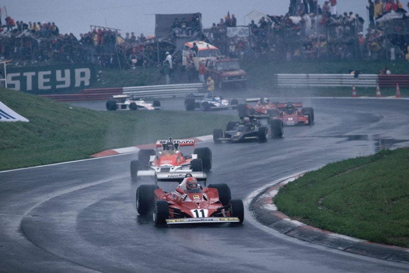 Niki Lauda (Ferrari) leads at the start of the 1977 Austrian Grand Prix, Österreichring.