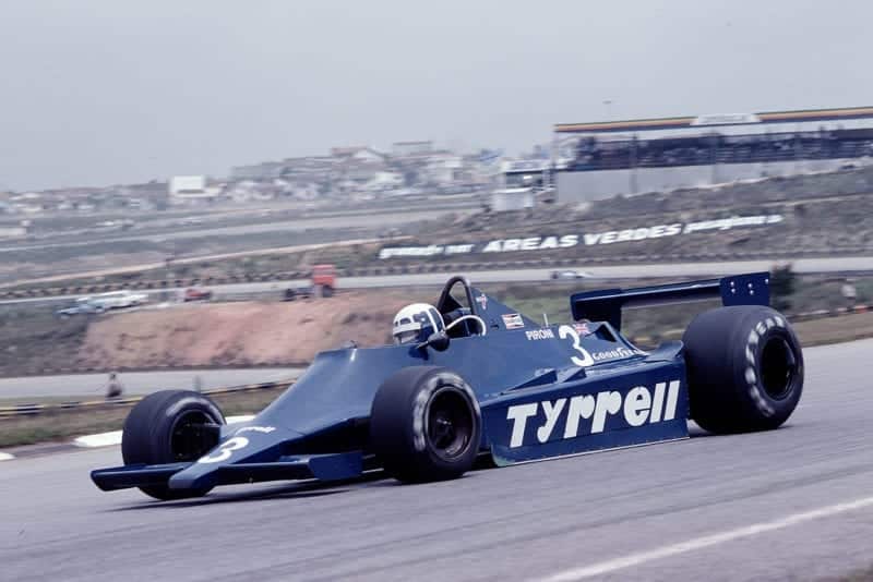 Didier Pironi (Tyrrell) driving at the 1979 Brazilian Grand Prix.