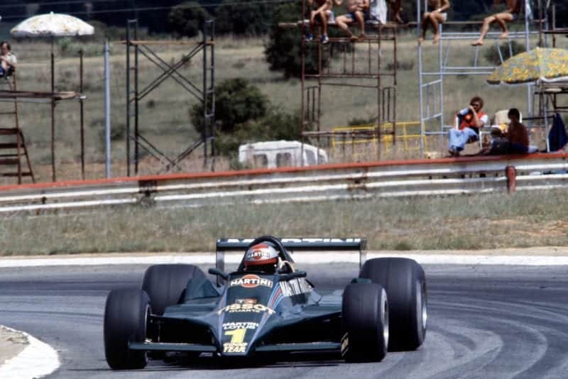 Mario Andretti (Lotus) driving at the 1979 South African Grand Prix, Kyalami.