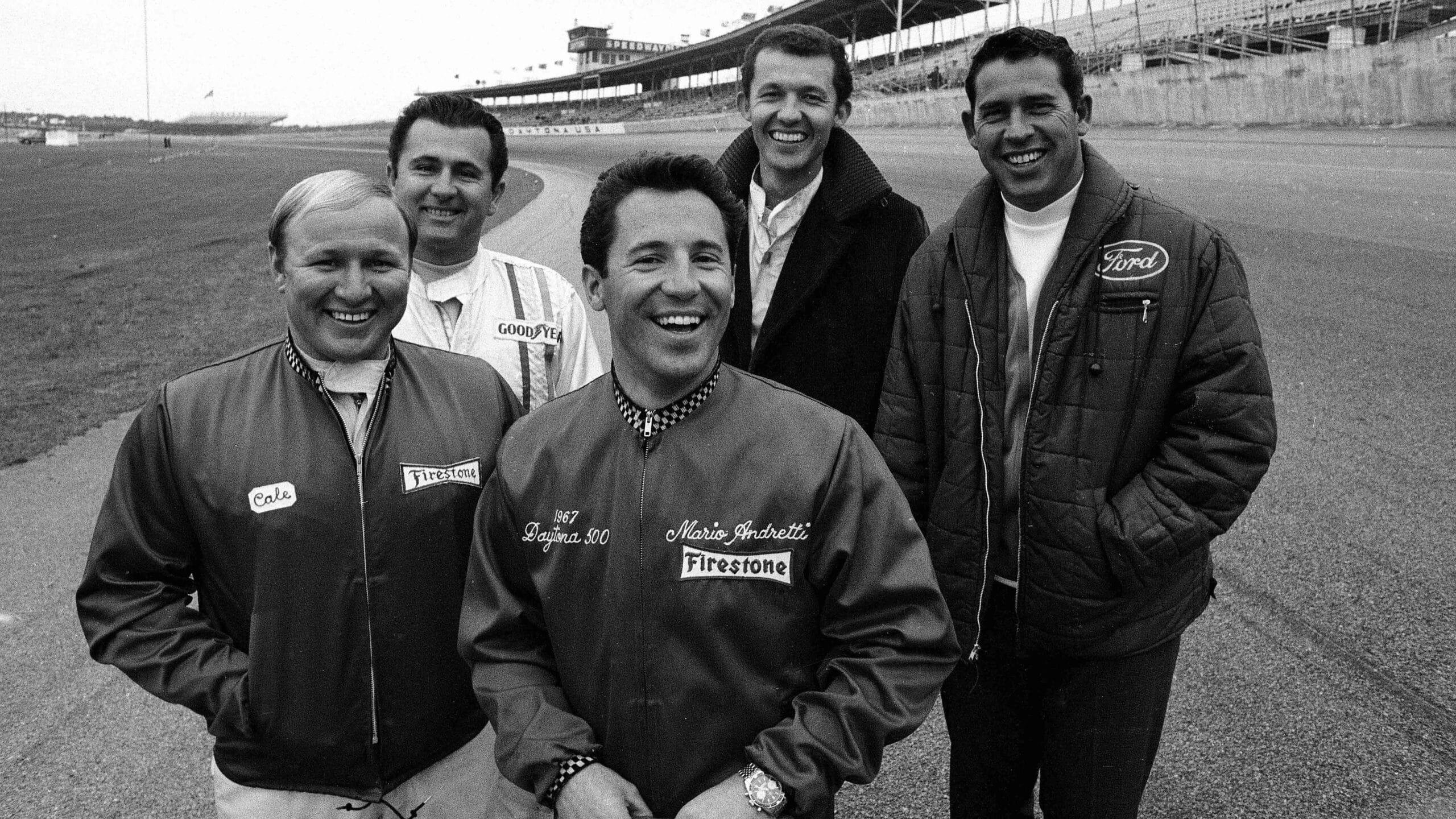 Cale-Yarborough-LeeRoy-Yarbrough-Mario-Andretti-Richard-Petty-and-David-Pearson-at-Daytona