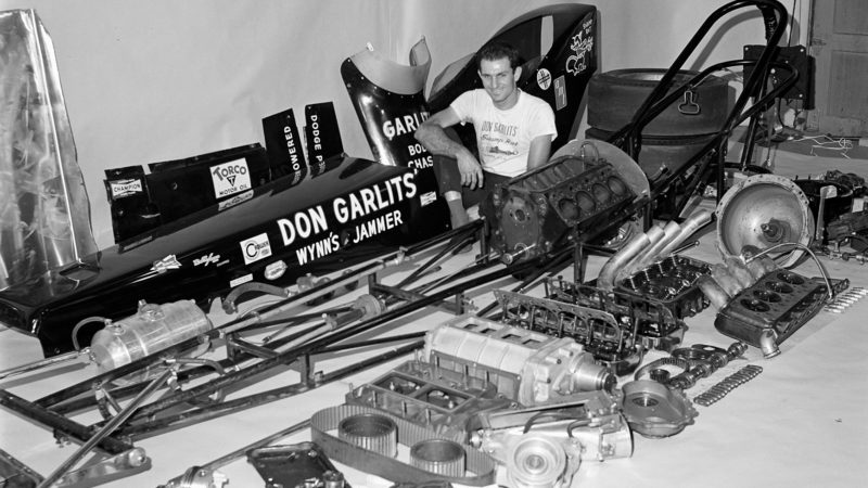 Don Garlits with parts from his Wynns Jammer Dragster