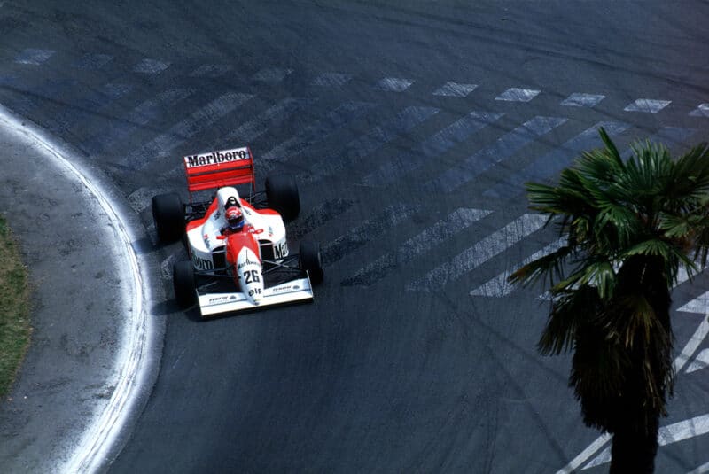 Overhead view of Erik Comas in Lola T90 at 1990 Pau F3000 round