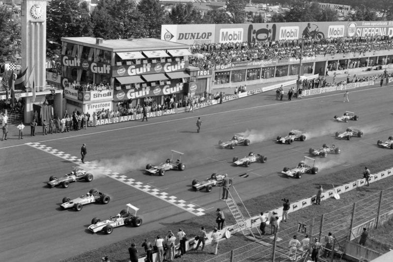 Cars pull away at the 1968 Italian Grand Prix
