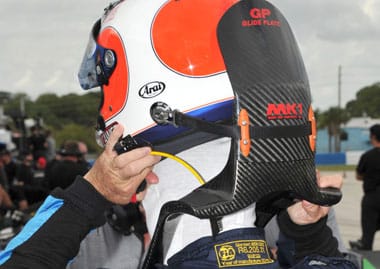 Jim Downing tests his HANS device