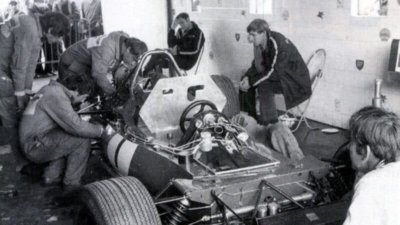 Tyrrell 001 F1 car ahead of Oulton Park run