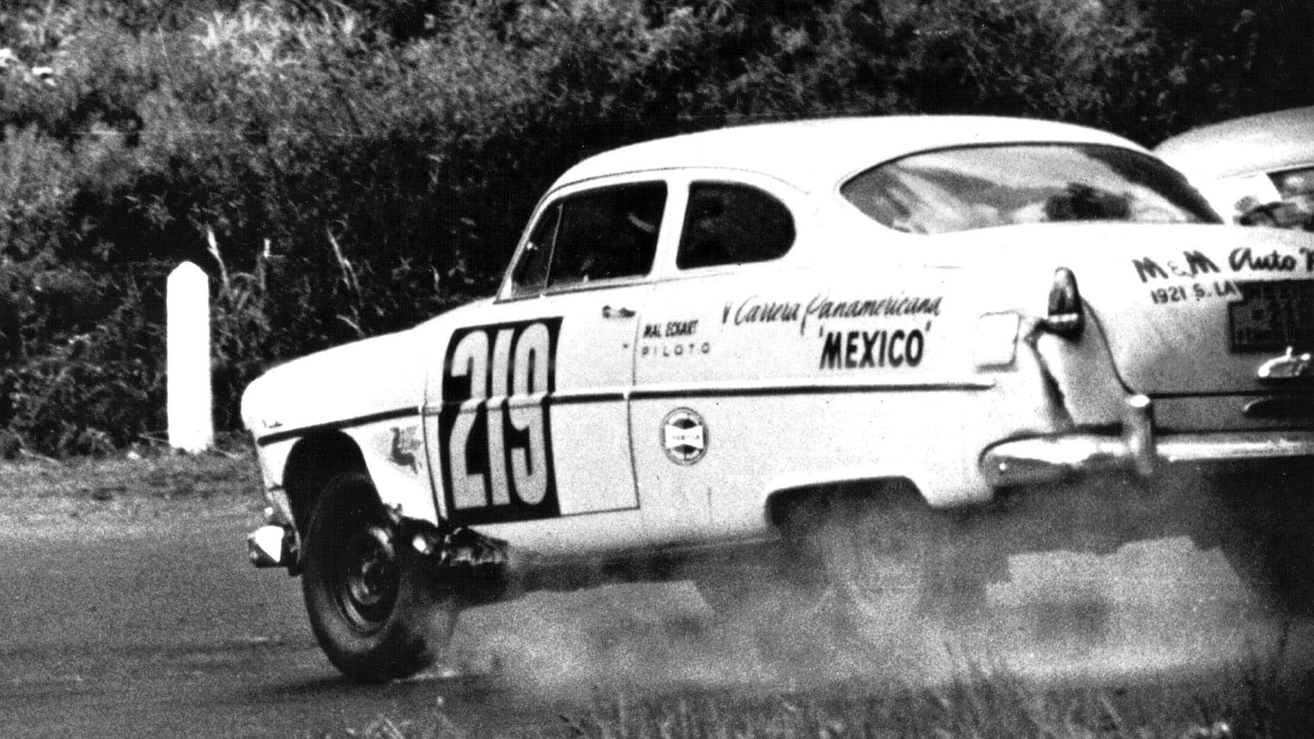 Hudson brakes hard into curve 1954 Carrera Panamericana Boyd Harnell
