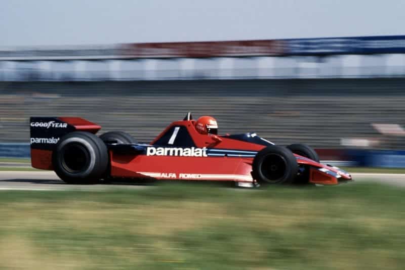 Niki Lauda (Brabham) driving at the 1978 German Grand Prix, Hockenheim.