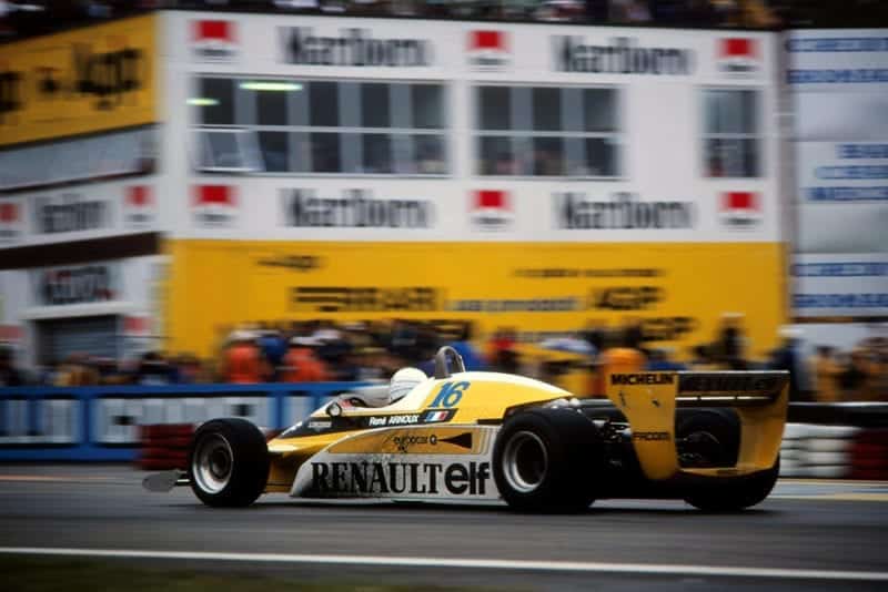 Rene Arnoux driving his Renault RE20.