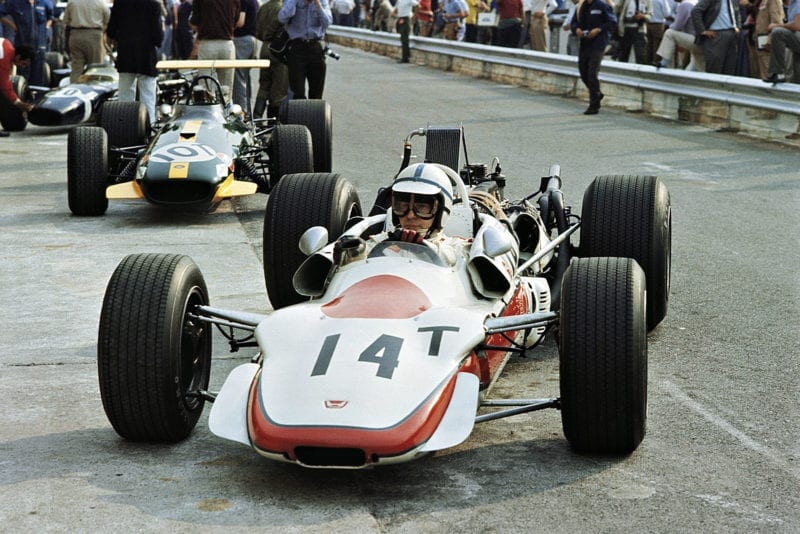 John Surtees, Honda RA301 in front of the Brabham BT26 Repco.