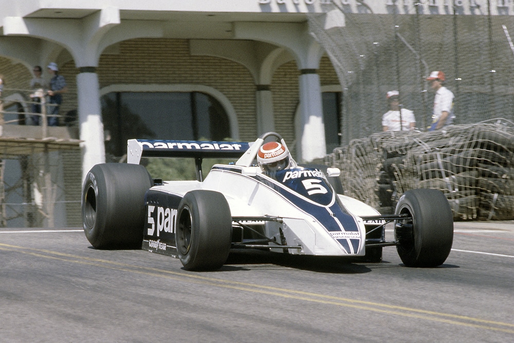 Nelson Piquet in his Brabham BT49-Ford Cosworth, he went on to claim 1st position.