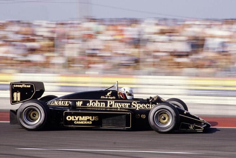 Elio de Angelis driving his Lotus 97T Renault.