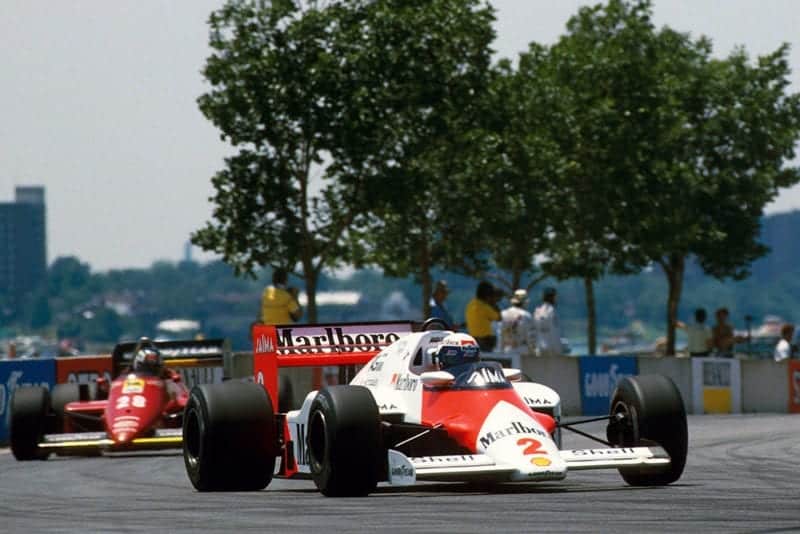 Alain Prost driving a McLaren TAG MP4/2B later retired.