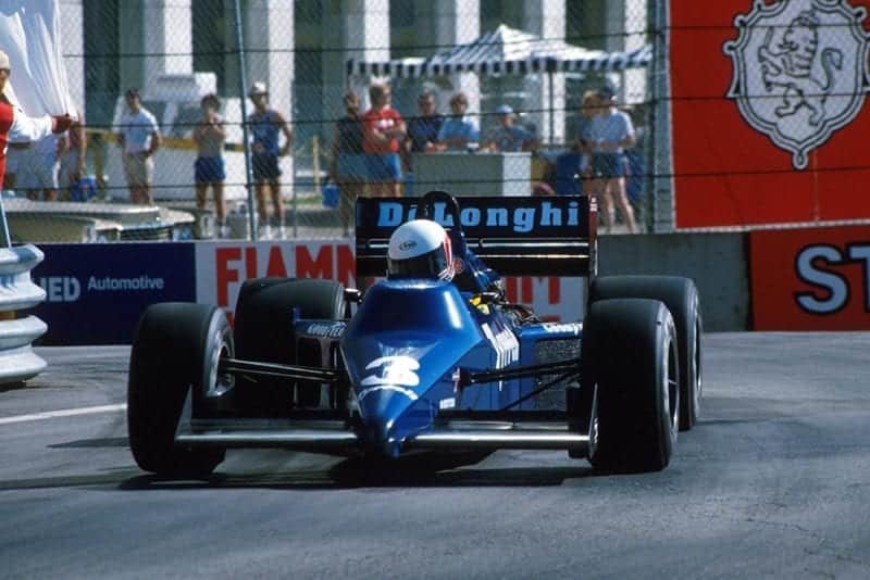 Martin Brundle in his Tyrrell Cosworth 012 crashed out of the race.