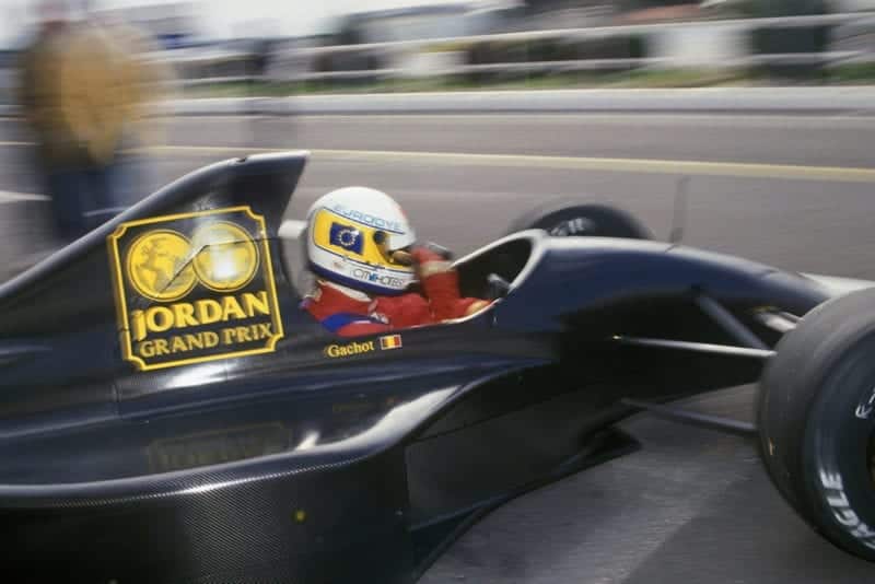 Bertrand Gachot testing the new, unbranded Jordan-Ford in January 1991. Photo: Grand Prix Photo